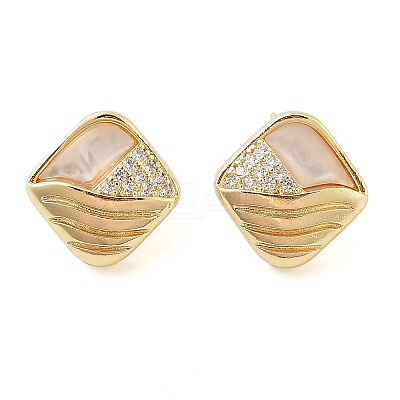 Brass Micro Pave Clear Cubic Zirconia Stud Earrings for Women EJEW-F346-02G-1