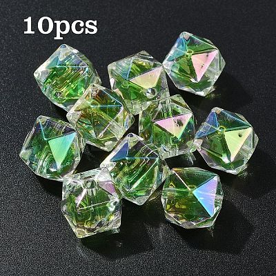 10Pcs Two Tone UV Plating Rainbow Iridescent Acrylic Beads TACR-YW0002-33D-1