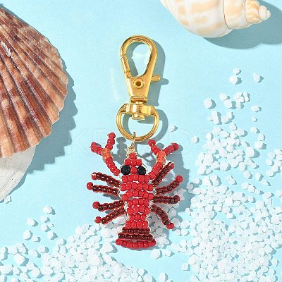 2Pcs Crayfish Glass Seed Beads Pendant Decorations HJEW-MZ00352-1