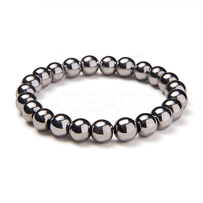 Silver Plate Non-magnetic Synthetic Hematite Round Beads Stretch Bracelets BJEW-PH0001-8mm-21-1