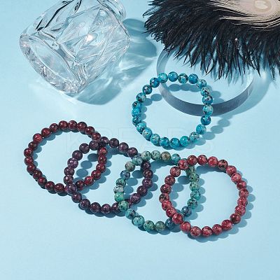 Natural Dyed Sesame Jasper Round Beaded Stretch Bracelet BJEW-JB07906-1