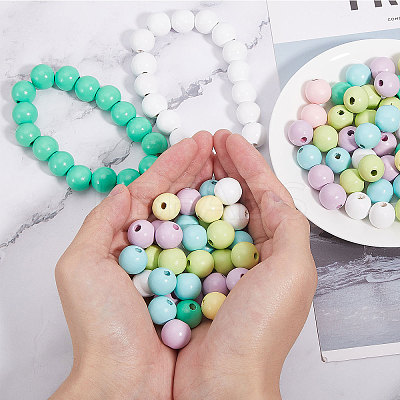 140Pcs 7 Colors Spray Painted Wood European Beads WOOD-GL0001-18-1