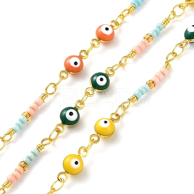 Evil Eyes Brass Ename Link Chains CHC-Q013-02G-1