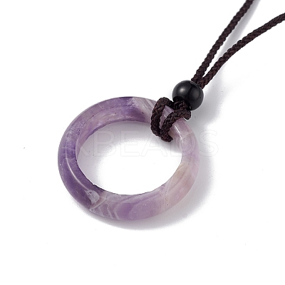 Natural Mixed Gemstone Ring Pendant Necklace with Nylon Cord for Women NJEW-F306-02-1