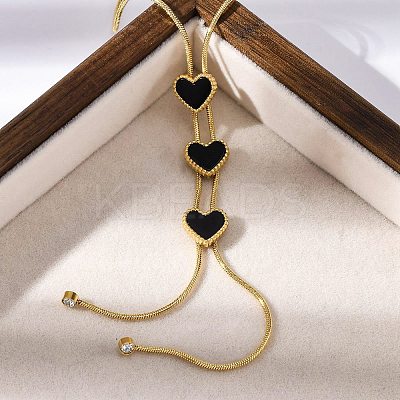 Triple Heart 304 Stainless Steel & Black Plastic Y Necklaces for Women NJEW-U032-13G-02-1