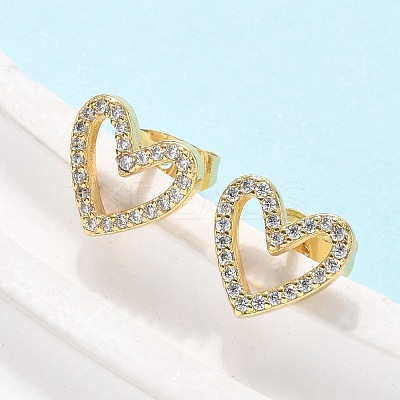 Brass Micro Pave Clear Cubic Zirconia Stud Earrings EJEW-C139-02G-1