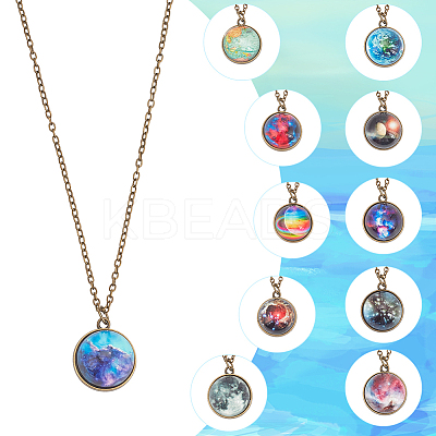 12Pcs 12 Styles Glass Universe Ball Necklace NJEW-AN0001-47-1