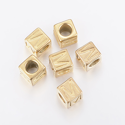 304 Stainless Steel Large Hole Letter European Beads LS-STAS-H428-01G-M-1
