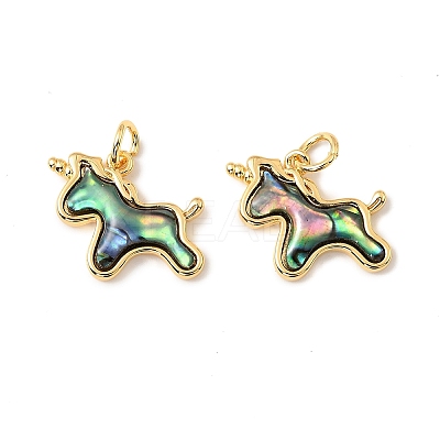 Natural Paua Shell Unicorn Pendants KK-G538-35G-1