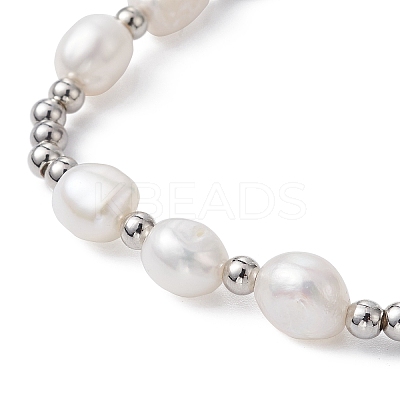 4Pcs 4 Style Natural Pearl & Brass Beaded Stretch Bracelets Set for Women BJEW-JB09662-02-1