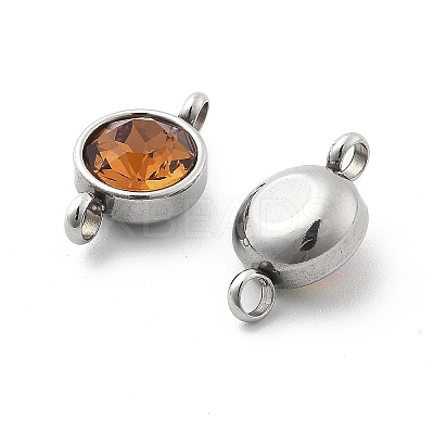 304 Stainless Steel Pave K9 Glass Flat Round Connector Charms STAS-Z115-03P-1