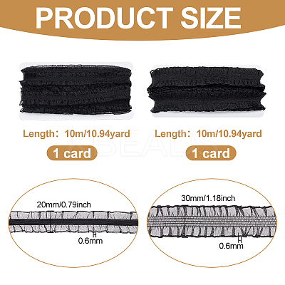 2 Cards 2 Styles Polycotton Pleated Elastic Lace Ribbon OCOR-FG0001-69B-1
