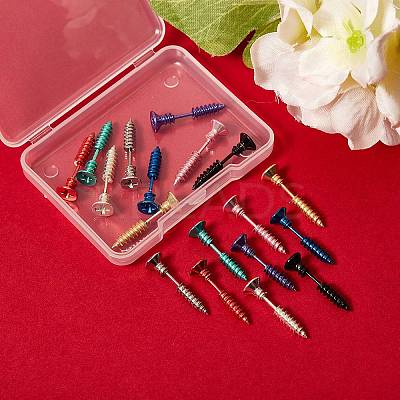 18Pcs 9 Colors PVD Vacuum Plating 304 Stainless Steel Unisex Punk Hip-hop Rock Nail Shape Screw Pierced Stud Earrings EJEW-SZ0001-28-1
