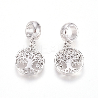 Brass Micro Pave Clear Cubic Zirconia European Dangle Charms OPDL-L016-10P-1