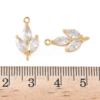 Brass Pave Clear Cubic Zirconia Leaf Links Connector Charms KK-D024-08G-1