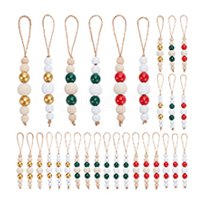30Pcs 6 Colors Wooden Beaded Pendant Decorations HJEW-AB00737-1