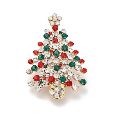 Christmas Tree Alloy Rhinestone Lapel Pins for Clothes JEWB-H033-08B-KCG-1