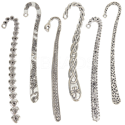 12Pcs 6 Styles Tibetan Style Alloy Bookmark Findings with Holes FIND-SC0008-99-1