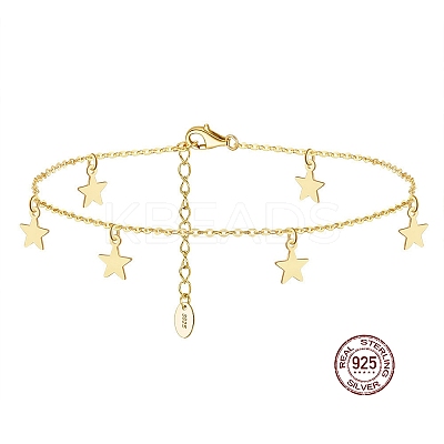 925 Sterling Silver Cable Chain Anklets with Star Charms for Women AJEW-F162-011G-1