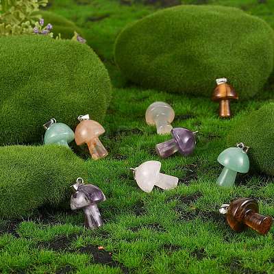 6Pcs 6 Colors Natural & Synthetic Gemstone Pendants G-SZ0001-89-1