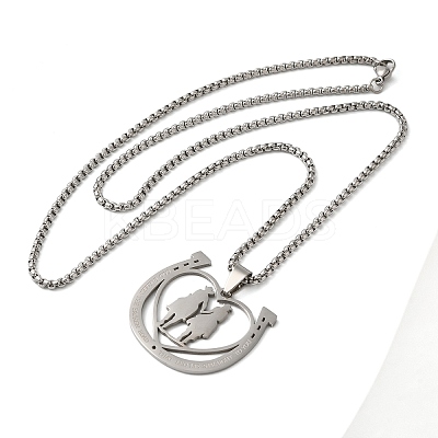 Non-Tarnish Horse Shoes with Couple 201 Stainless Steel Pendant Necklaces for Women and Men LS-NJEW-F324-04P-1