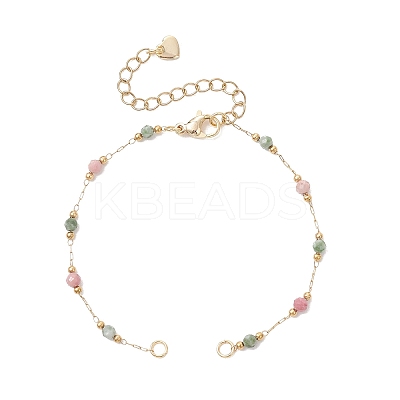 Handmade 3MM Faceted Round Gemstone Beads & 316 Stainless Steel Round Link Chain Bracelet Making AJEW-JB01553-1