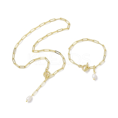 Oval Natural Cultured Freshwater Pearl Pendant Necklaces & Bracelets Jewelry Sets SJEW-JS01300-1