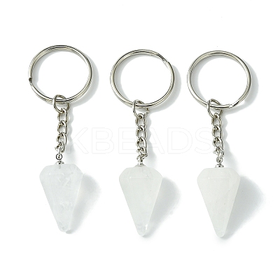 Natural Quartz Crystal Cone Pendant Keychain G-Z033-01U-P-1