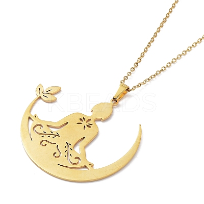 201 Stainless Steel Yoga Human Pendant Necklace with Cable Chains NJEW-Q317-09G-1
