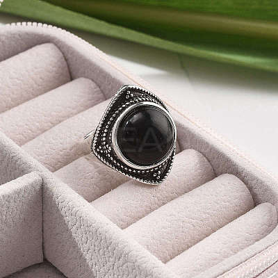 Natural Obsidian Adjustable Rings G-P560-03AS-13-1