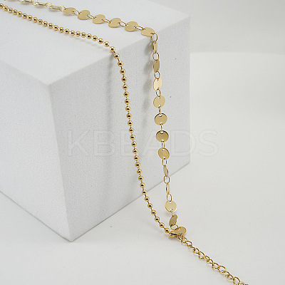 304 Stainless Steel Sequin Disc Link Chain & Ball Chain Double Layer Anklets for Women FS-WG0AA08-01-1
