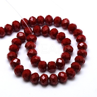 1 Strand Opaque Solid Dark Red Color Crystal Glass Rondelle Beads Strands X-EGLA-F047A-10-1