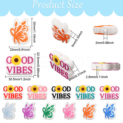 11Pcs 11 Styles Word Good Vibes & Butterfly Silicone Beads SIL-CA0002-79-1