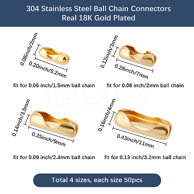 200Pcs 4 Styles 304 Stainless Steel Ball Chain Connectors STAS-SC0009-48-1