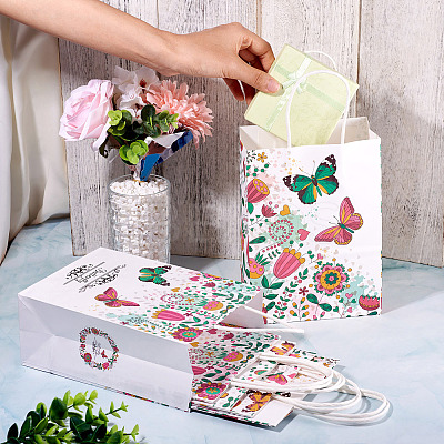 8Pcs 4 Styles Rectangle with Butterfly Pattern Paper Gift Bags CARB-TA0001-09-1