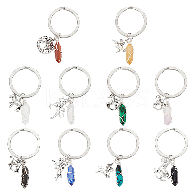 10Pcs 10 Style Bullet Gemstone Pendant Keychain KEYC-AB00005-1