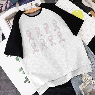 Breast Cancer Awareness Bibbon Glass Hotfix Rhinestone DIY-WH0303-092-1