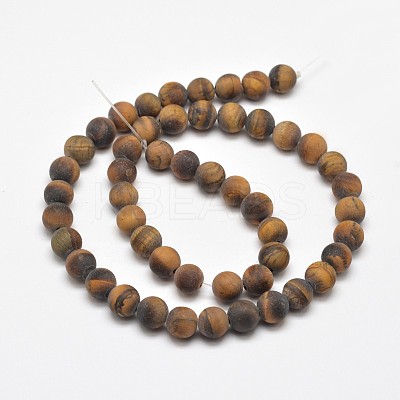Frosted Natural Tiger Eye Round Bead Strands X-G-E262-02-8mm-1