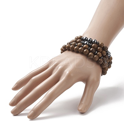 4Pcs 4 Style Natural Wenge Wood & Synthetic Hematite Beaded Stretch Bracelets Set for Women BJEW-JB09156-1