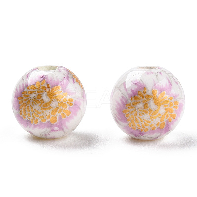 Floral Printed Porcelain Beads PORC-Q199-8mm-02-1