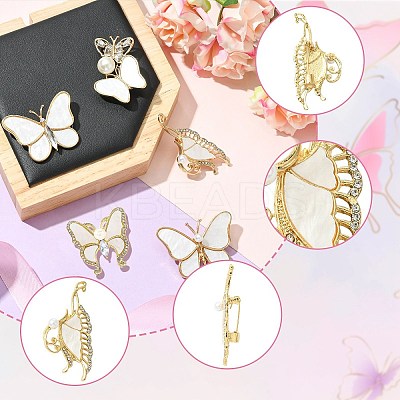 5Pcs 5 Styles Butterfly Alloy Rhinestone Brooches JEWB-CJ0001-33-1