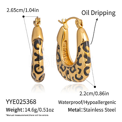 304 Stainless Steel Enamel Leopard Print Oval Hoop Earrings ZW2316-1-1