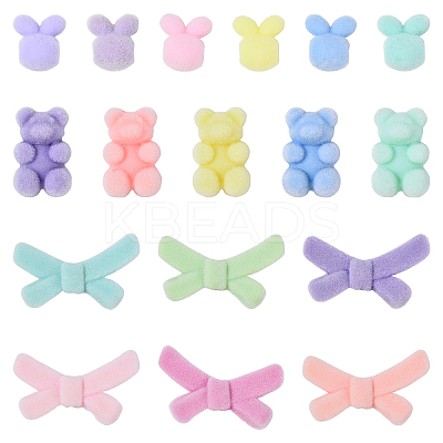 30Pcs 3 Styles Flocky Acrylic Bunny Beads OACR-YW0002-38-1