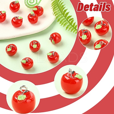 10Pcs Apple Resin Charms RESI-YW0005-26B-1