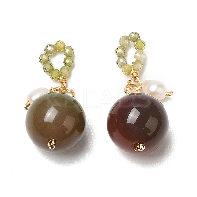 Natural Agate Round Pendant Decorations AJEW-P108-02G-1