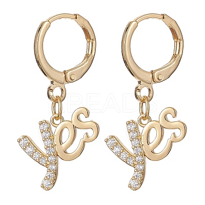 2 Pairs 2 Style Clear Cubic Zirconia Word Yes & No Dangle Leverback Earrings Sets EJEW-JE05272-1