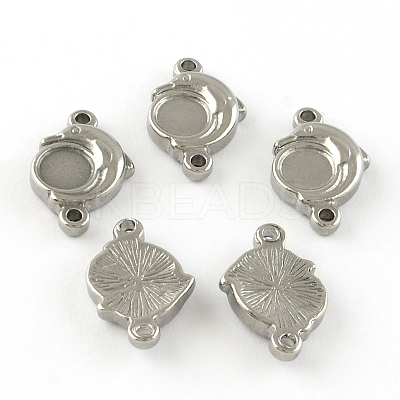 Non-Tarnish Dolphin Smooth Surface Stainless Steel Cabochon Connector Settings X-STAS-R064-71-1