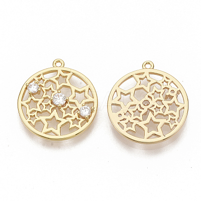 Brass Micro Pave Clear Cubic Zirconia Pendants KK-T051-10G-NF-1