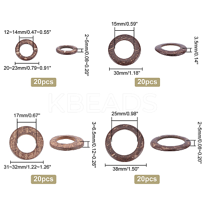 80Pcs 4 Styles Dyed Wood Jewelry Findings Coconut Linking Rings COCO-PH0001-03-1