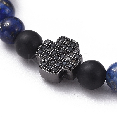 Natural Lapis Lazuli(Dyed) Beaded Stretch Bracelets BJEW-JB05026-02-1
